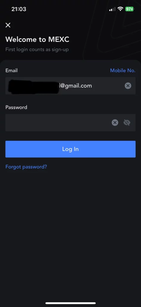 Nhập mật khẩu và sau đó nhấp login