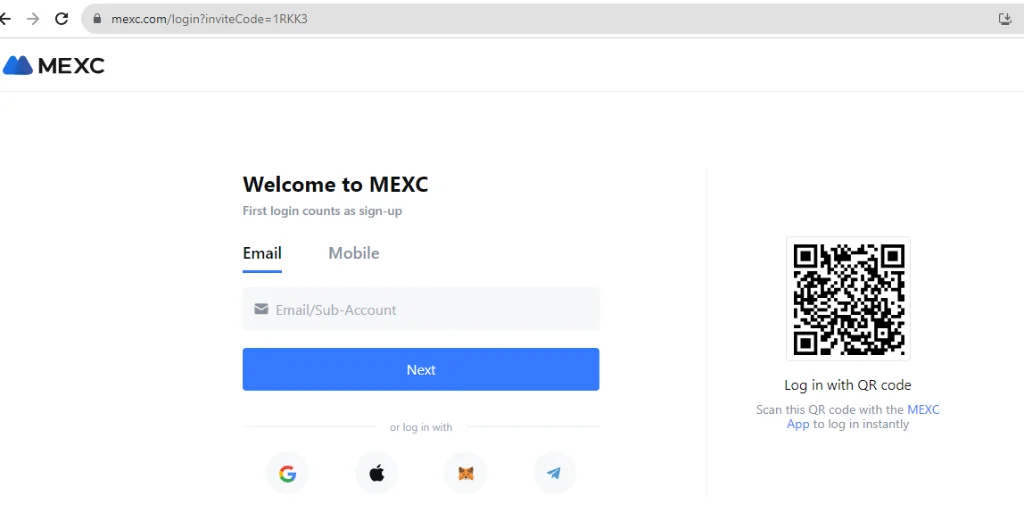 Nhập thông tin email đăng ký mexc