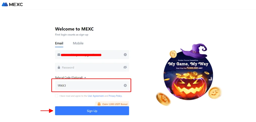 Tiến hành thiết lập mật khẩu cho tài khoản MEXC